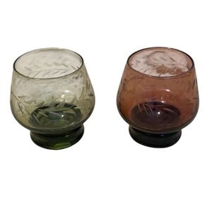 Cordial Vintage Mini Snifter Aperitif Colored Glass Etched Shot Glasses
